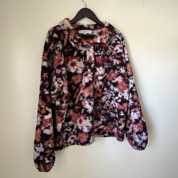 LOFT Floral Sherpa Snap Collar Blouson Sleeve Jacket- Med. Cottagecore Boho - Picture 3 of 7